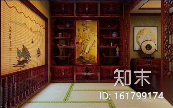 仿古中式三居室家装室内装修图（含效果）施工图下载【ID:161799174】