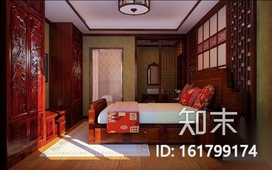 仿古中式三居室家装室内装修图（含效果）施工图下载【ID:161799174】