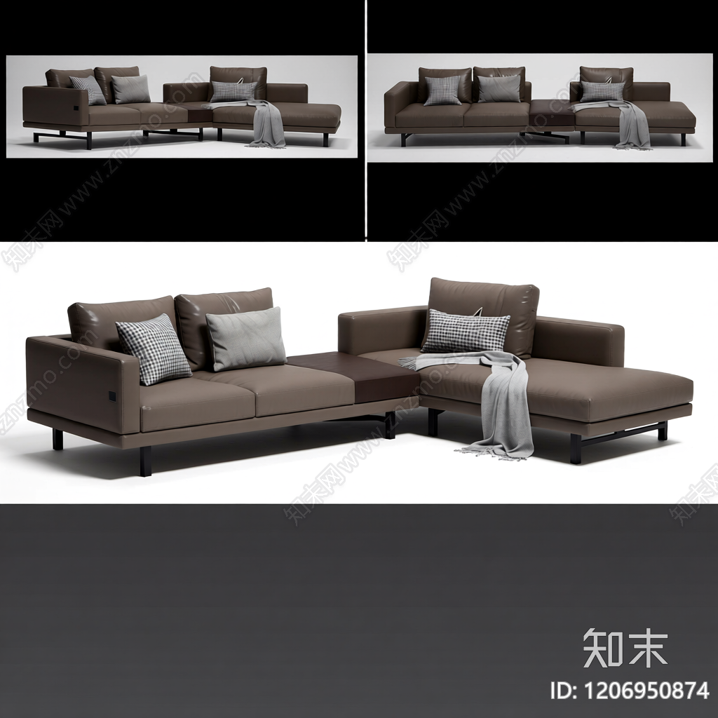 L型皮质沙发组合3D模型下载【ID:1206950874】