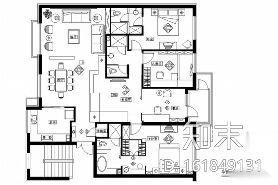 [沈阳]花园式小区高层住宅楼三居室现代风格室内装修图（...cad施工图下载【ID:161849131】