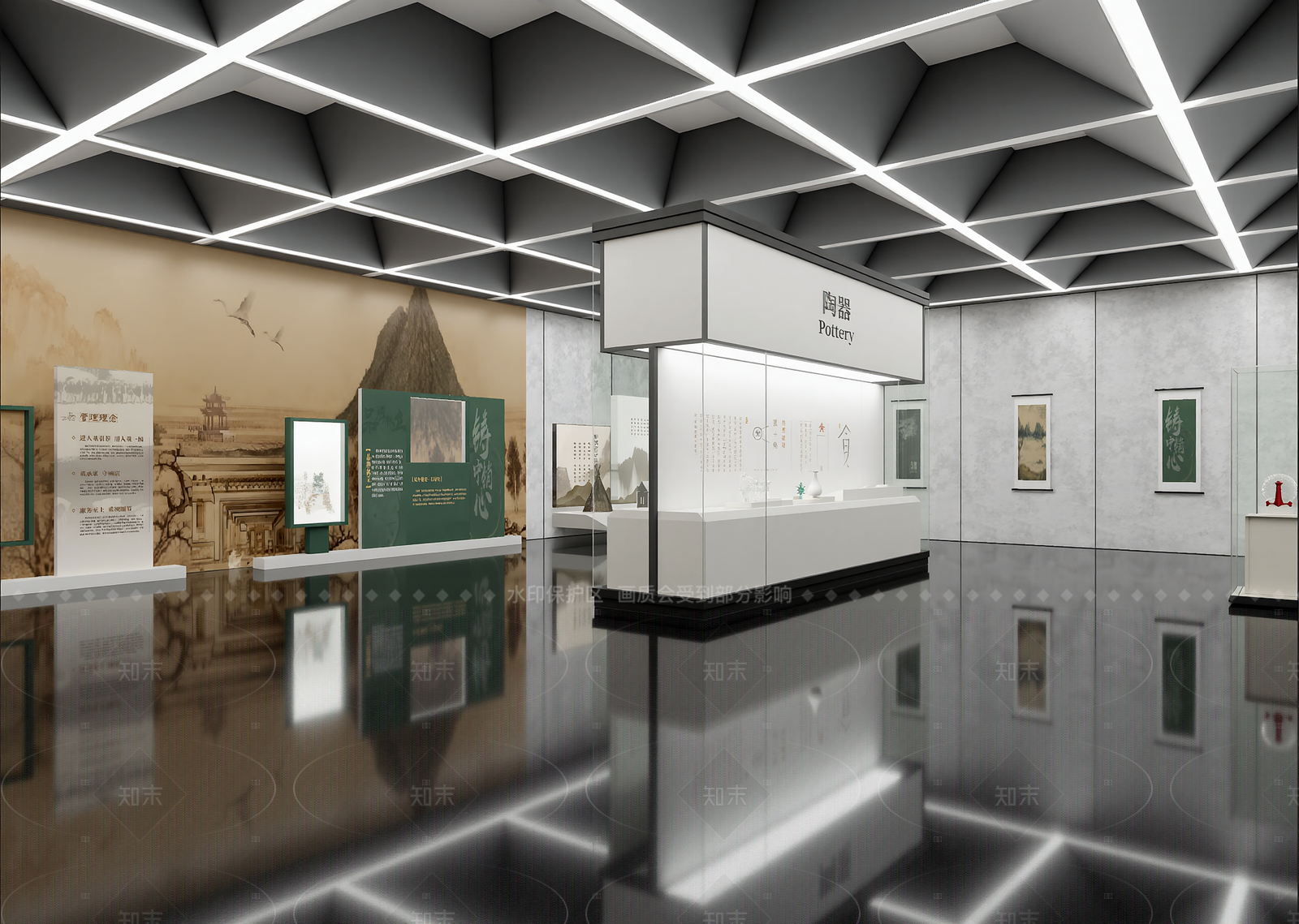 现代陶瓷展厅3D模型下载【ID:1214625666】