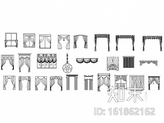 现代窗帘立面CAD图块下载cad施工图下载【ID:161862162】