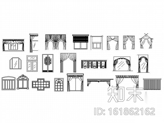 现代窗帘立面CAD图块下载cad施工图下载【ID:161862162】