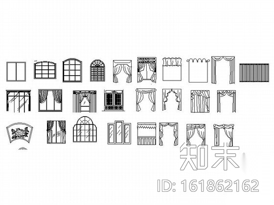 现代窗帘立面CAD图块下载cad施工图下载【ID:161862162】