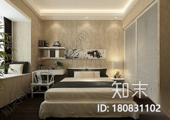 高档新中式五居室样板房装修图（含效果）cad施工图下载【ID:180831102】
