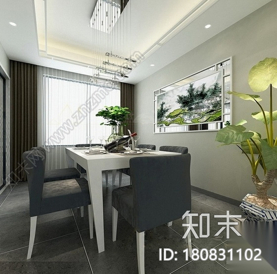 高档新中式五居室样板房装修图（含效果）cad施工图下载【ID:180831102】
