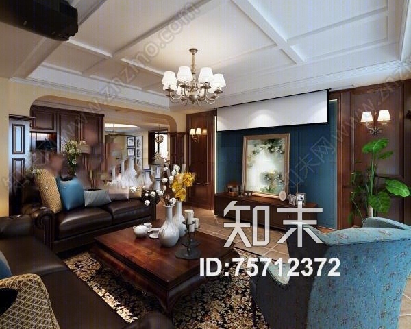 美式客厅3D模型下载【ID:75712372】