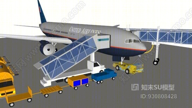 机场联合航空公司波音777—200客机SU模型下载【ID:930808428】