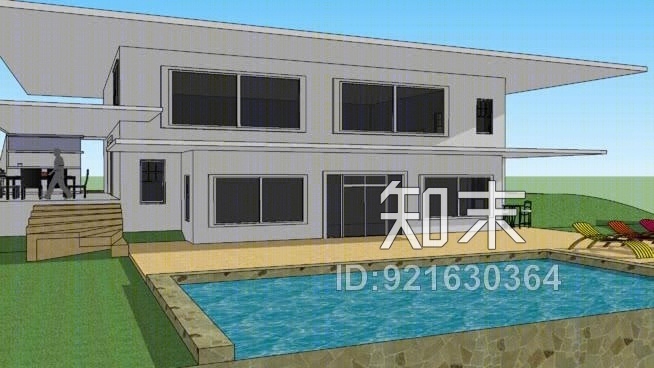 带水池的现代住宅SU模型下载【ID:921630364】