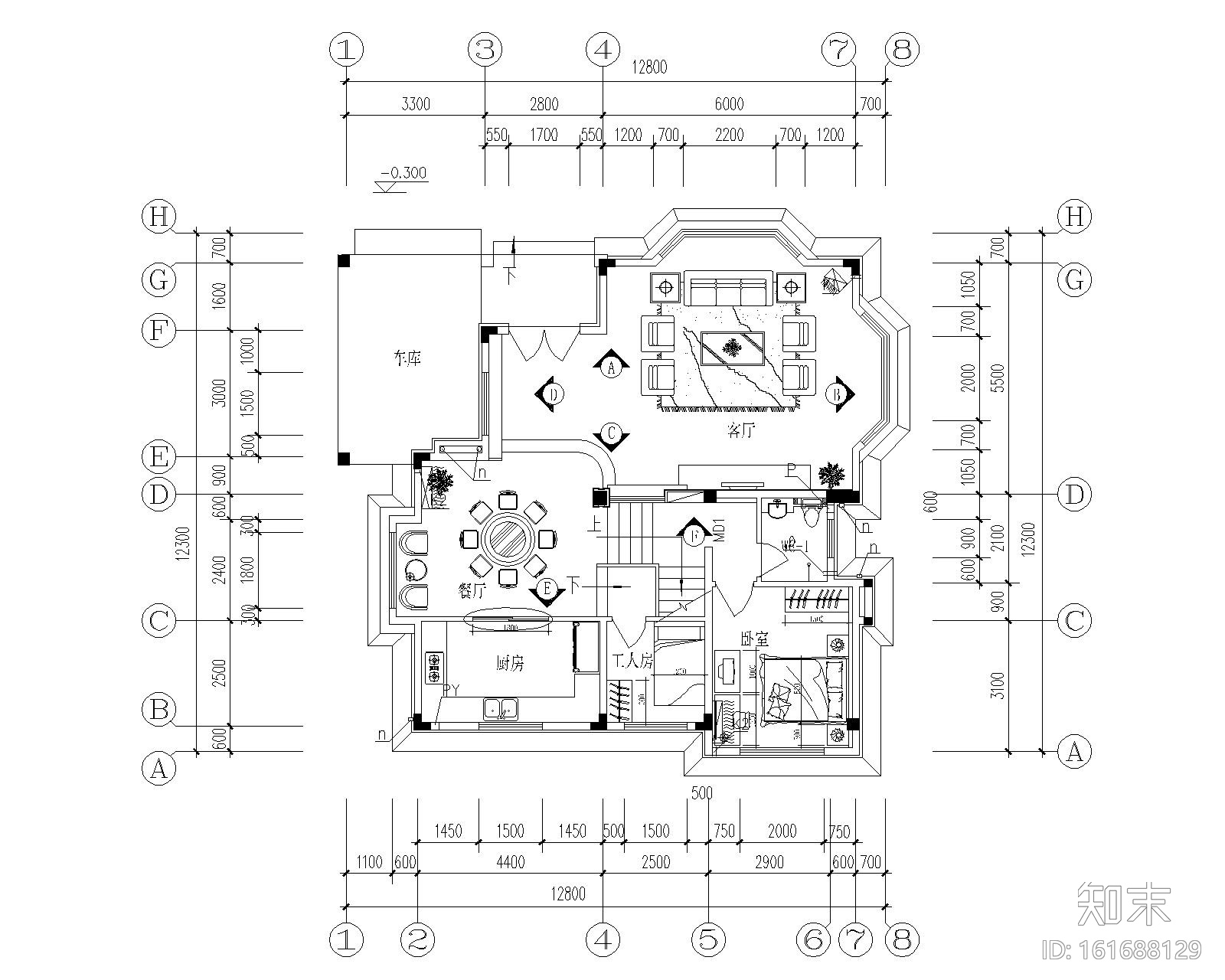 某别墅装修全套施工图cad施工图下载【ID:161688129】