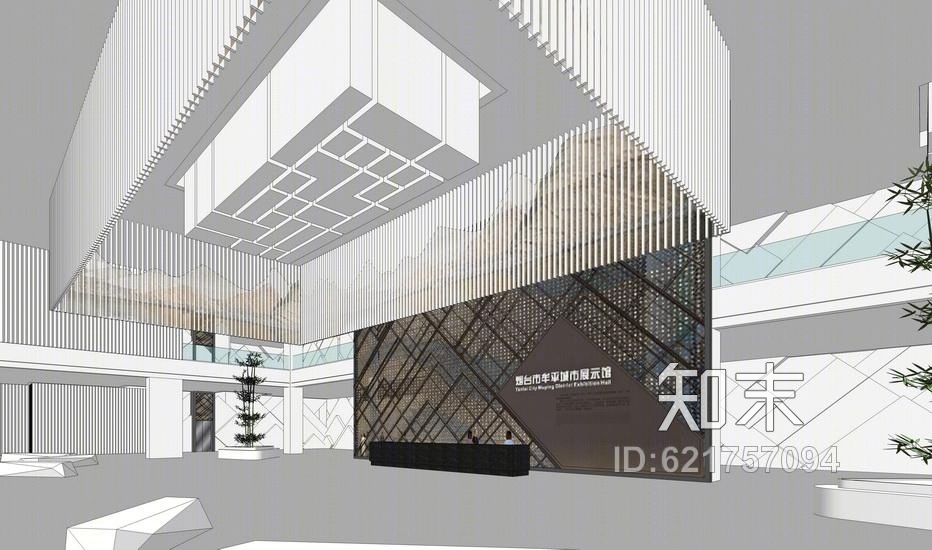 现代展示馆大堂室内设计SU模型下载【ID:621757094】