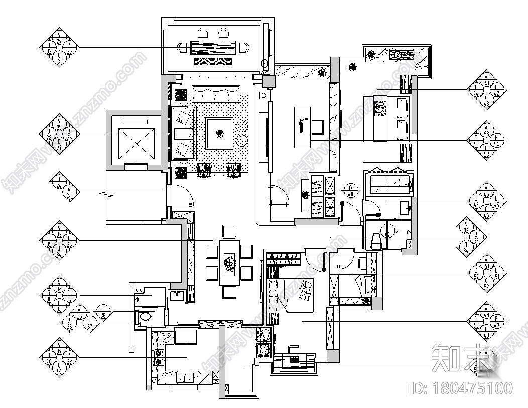 [广东]汕头香域水岸3栋住宅装修施工图施工图下载【ID:180475100】