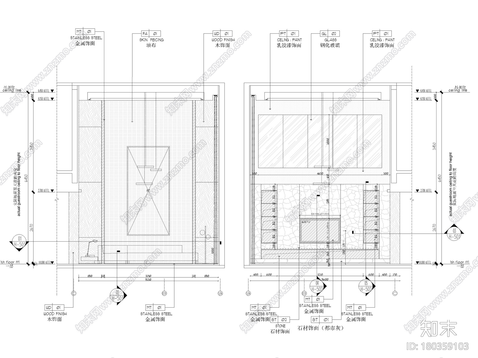 [广东]275㎡现代三层四居别墅样板间施工图施工图下载【ID:180359103】