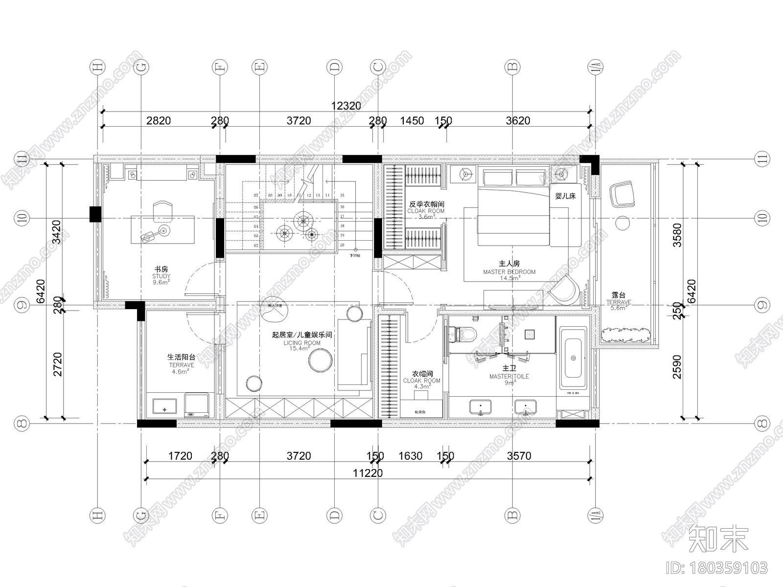 [广东]275㎡现代三层四居别墅样板间施工图施工图下载【ID:180359103】