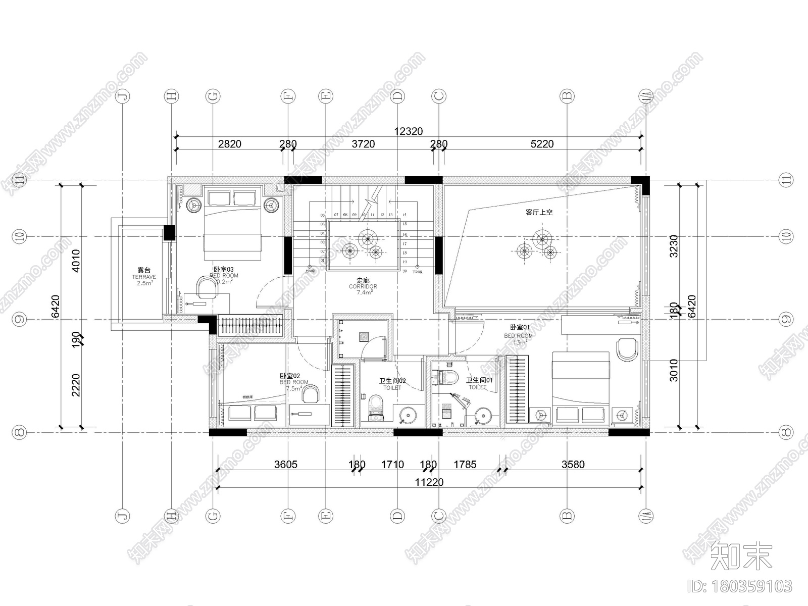 [广东]275㎡现代三层四居别墅样板间施工图施工图下载【ID:180359103】