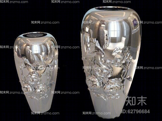 银色陶艺花瓶3D模型下载【ID:62796684】