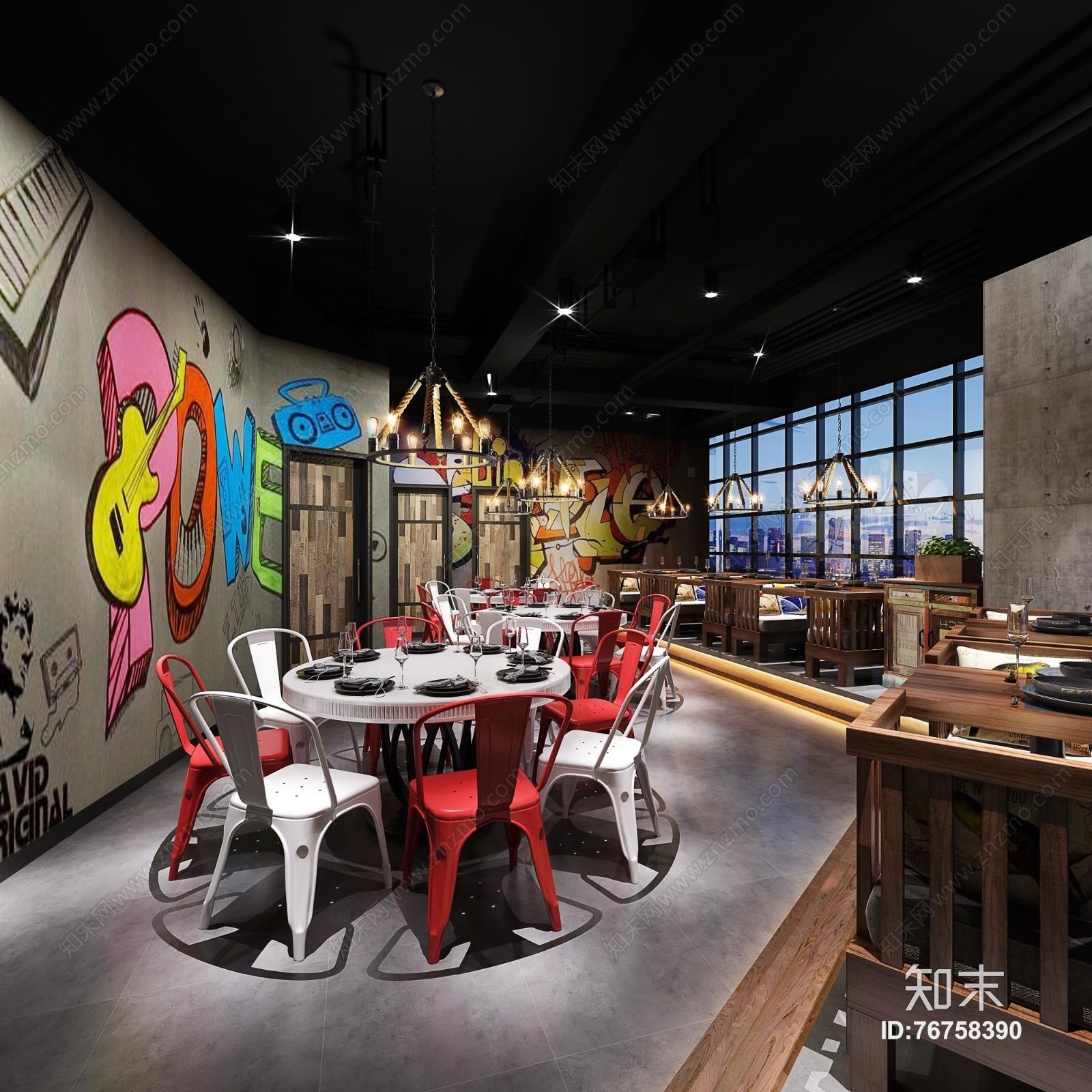 工业风西餐厅3D模型下载【ID:76758390】