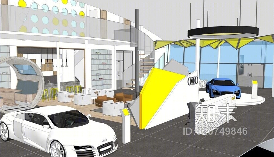 4S店汽车展厅室内设计SU模型下载【ID:920749846】