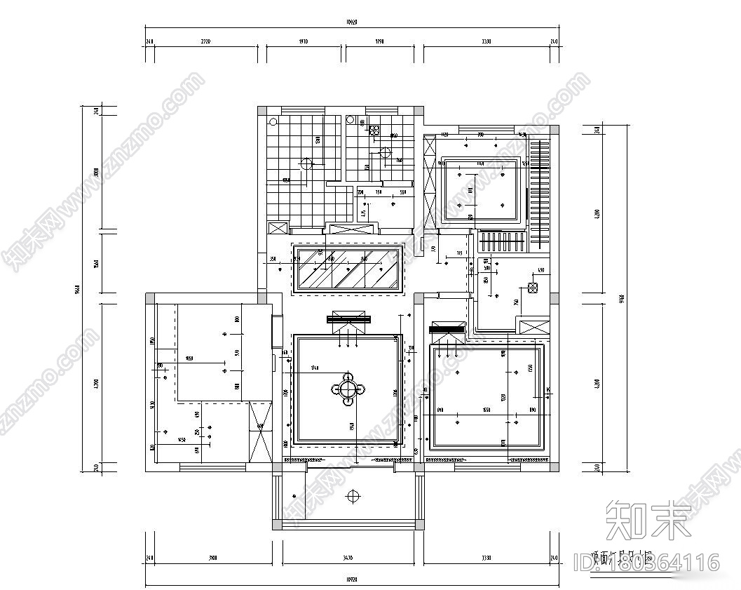 [江苏]90㎡三室一厅一厨一卫住宅装修施工图施工图下载【ID:180364116】