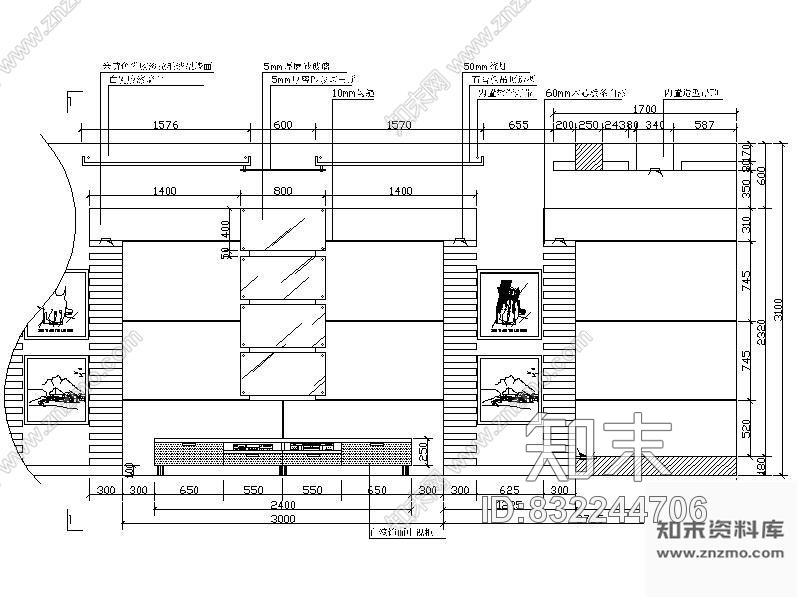 图块/节点电视背景墙立面图cad施工图下载【ID:832244706】