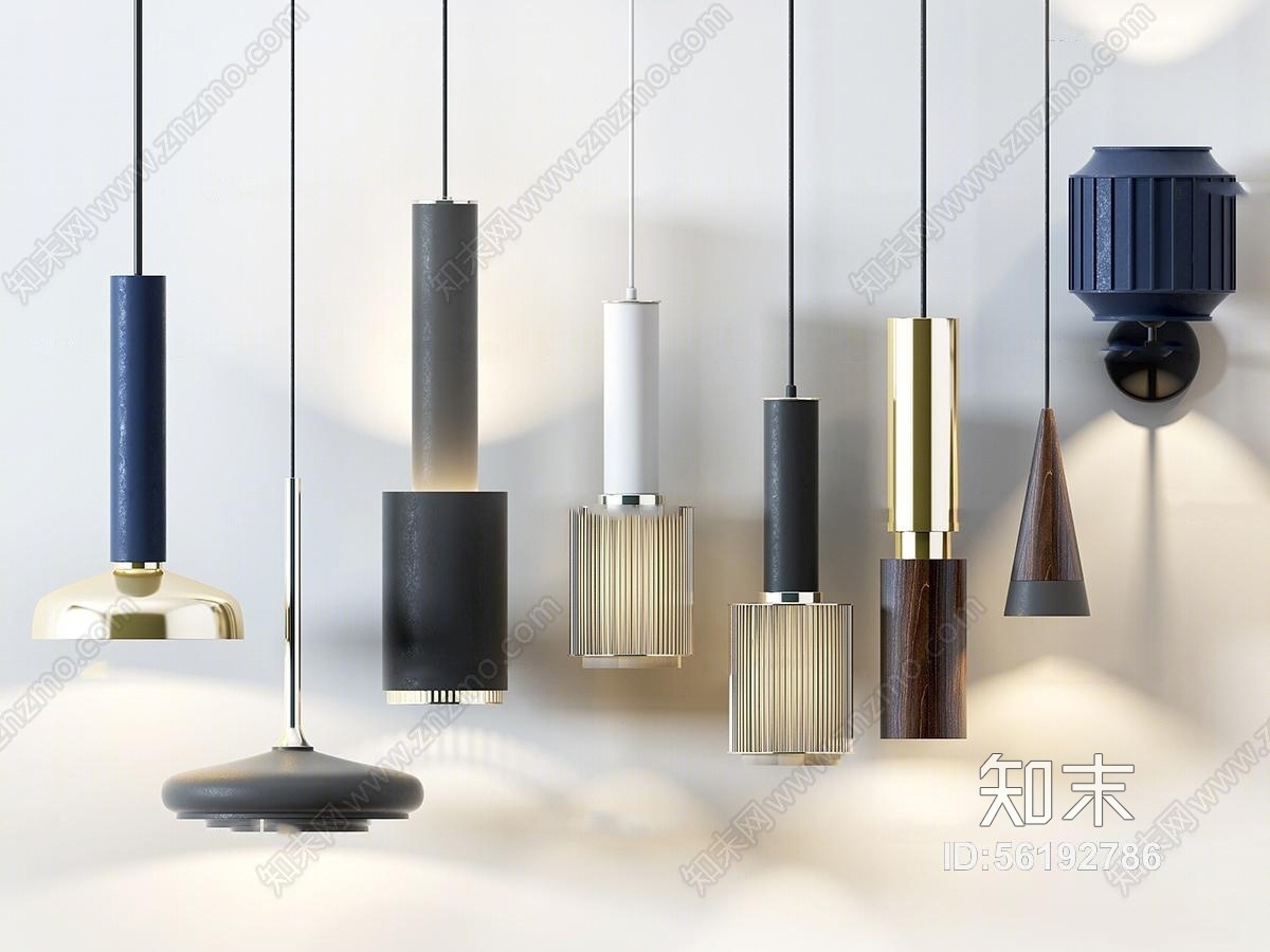 现代金属玻璃小吊灯组合3D模型下载【ID:56192786】