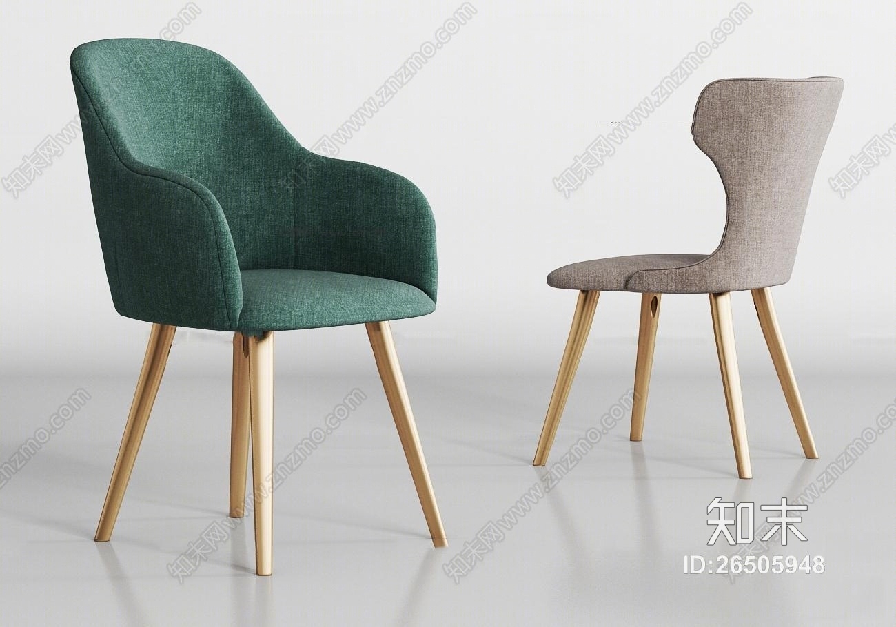 现代布艺金属单椅组合3D模型下载【ID:26505948】