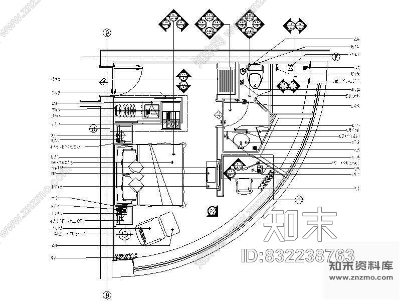 图块/节点酒店标准间平面图cad施工图下载【ID:832238763】