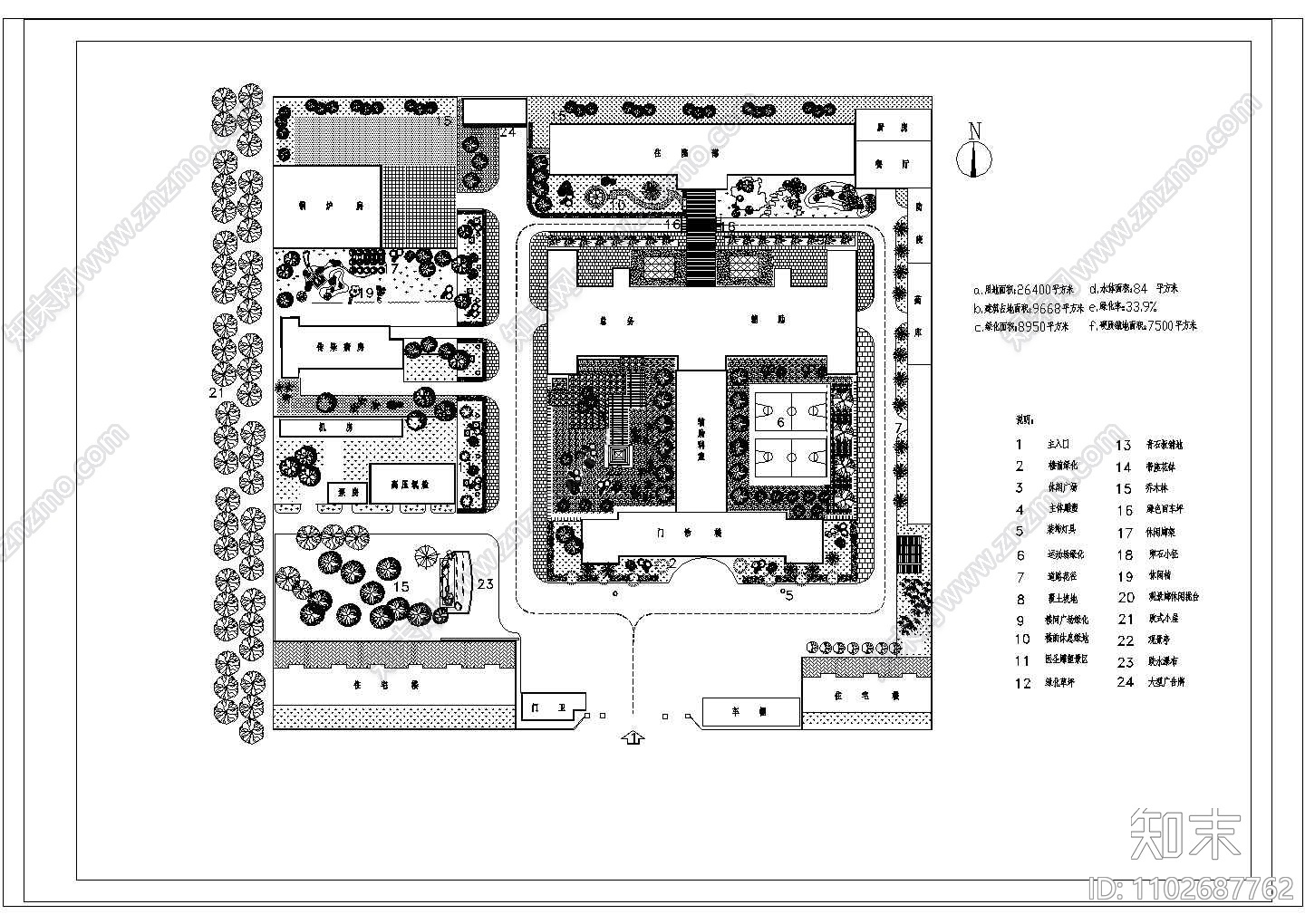 某地8950平方米左右医院绿化设计图纸施工图下载【ID:1102687762】