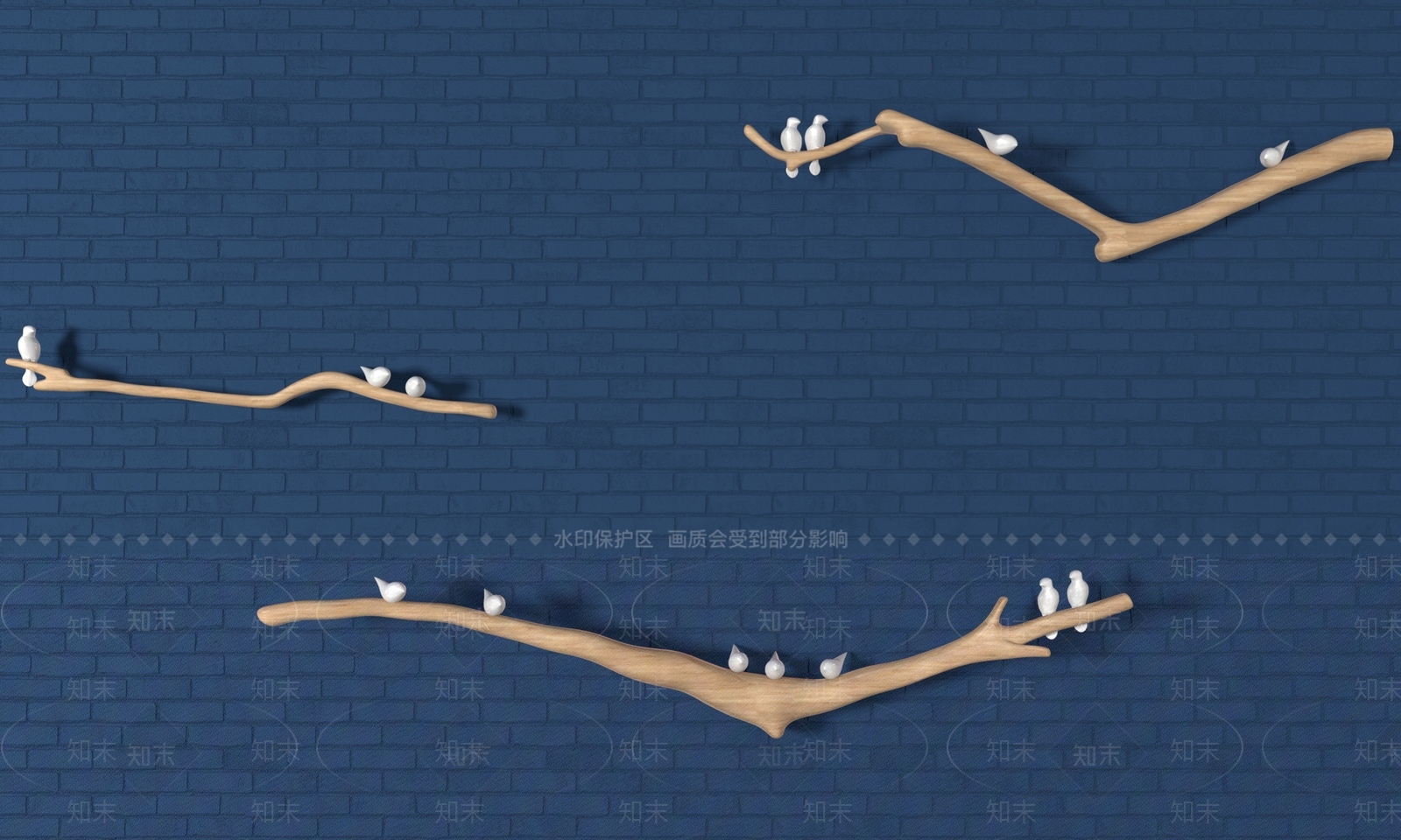 现代小鸟树枝墙饰3D模型下载【ID:134713114】