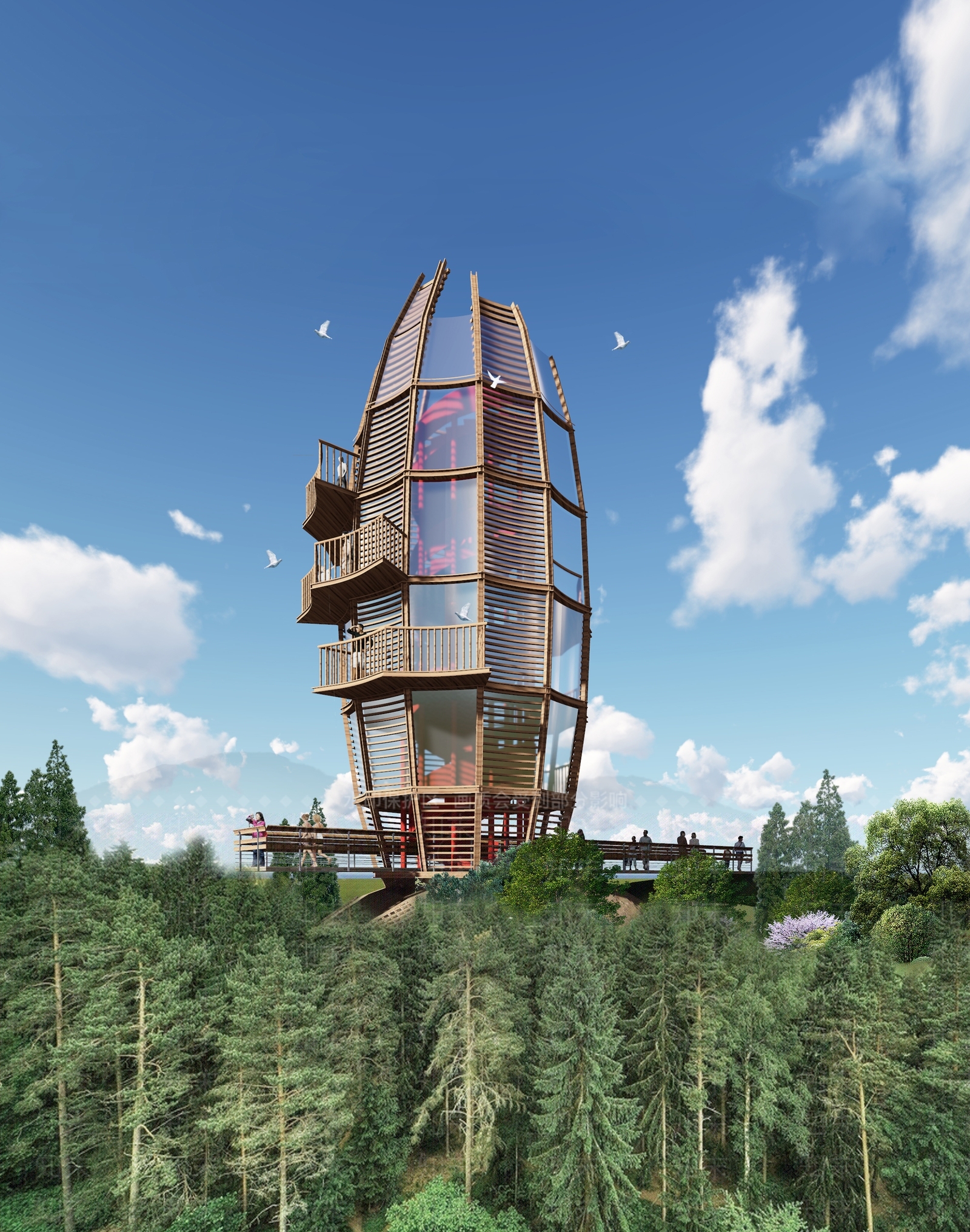 景观建筑效果图素材免费下载,本作品主题是现代风格观景塔,id是