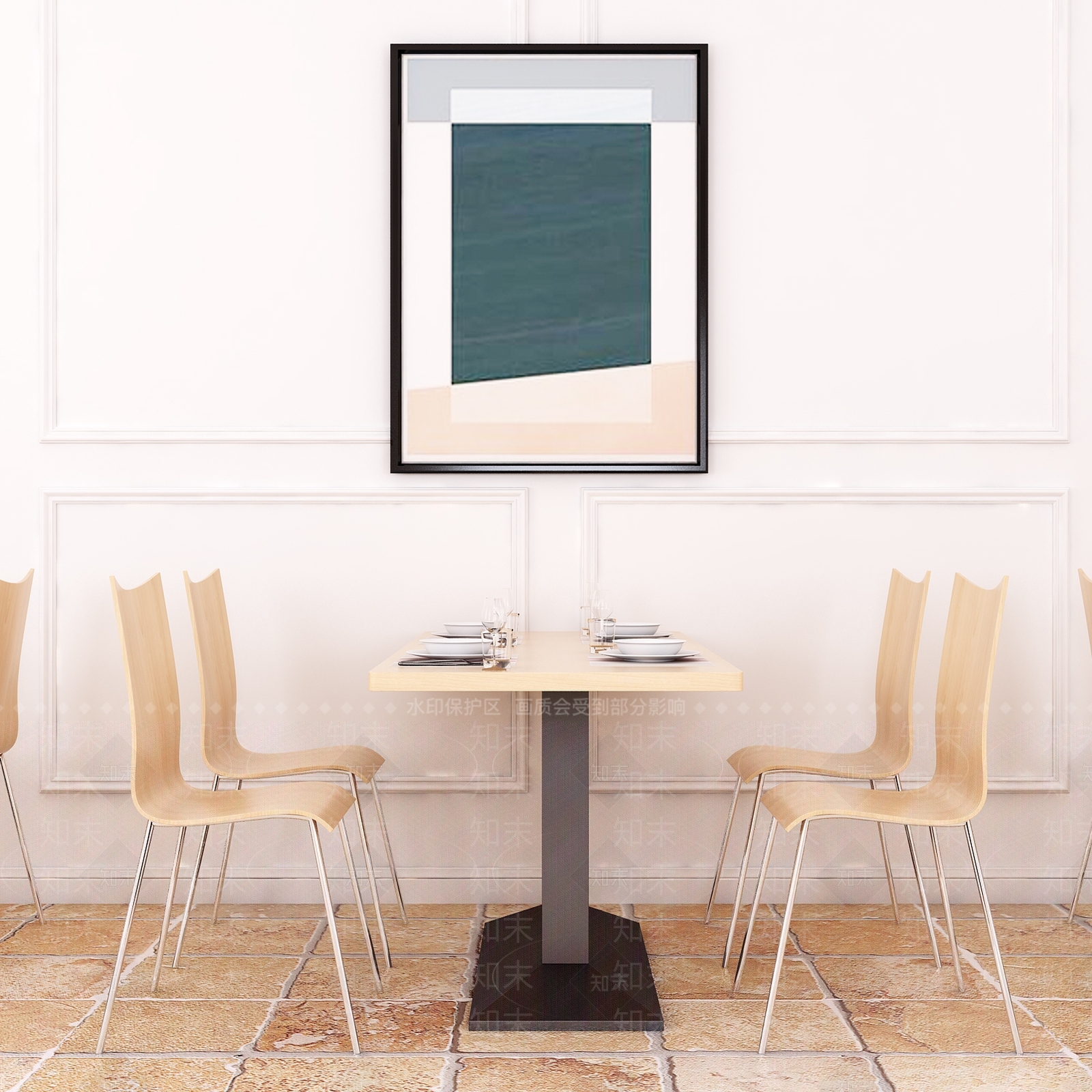 现代快餐桌椅组合3D模型下载【ID:335245425】