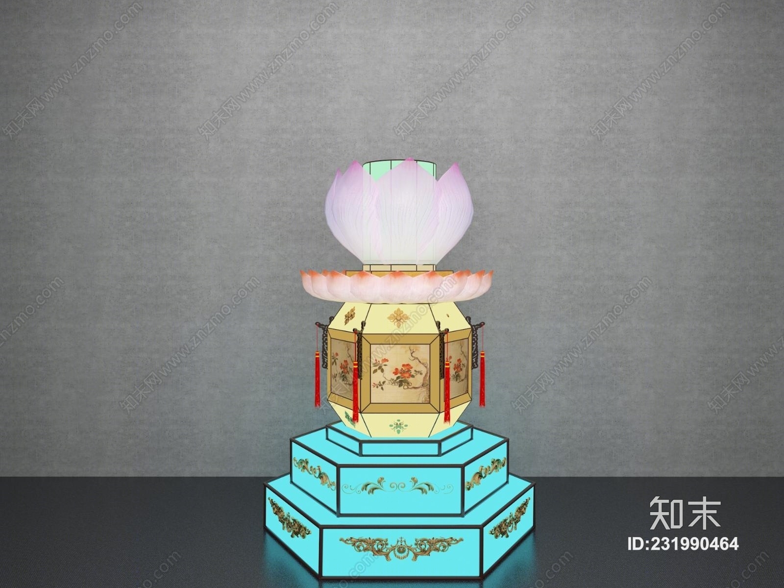 中式莲花灯材质齐全3D模型下载【ID:231990464】