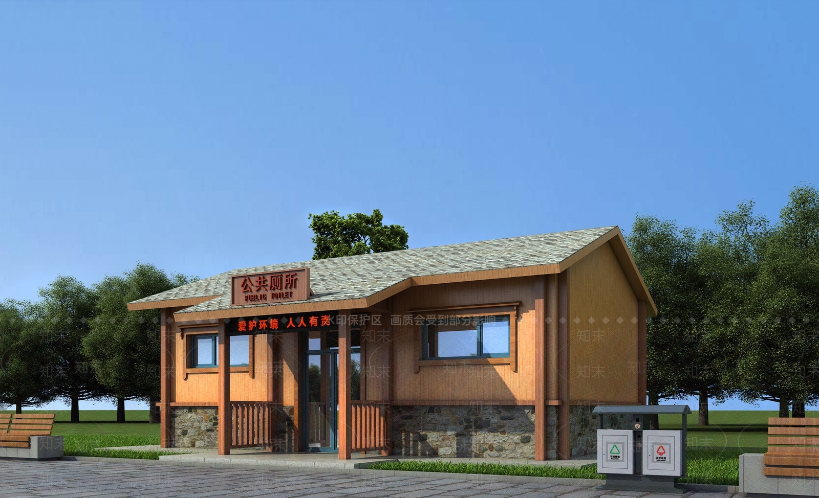 现代景区公共生态厕所户外卫生间建筑3D模型下载【ID:435088983】