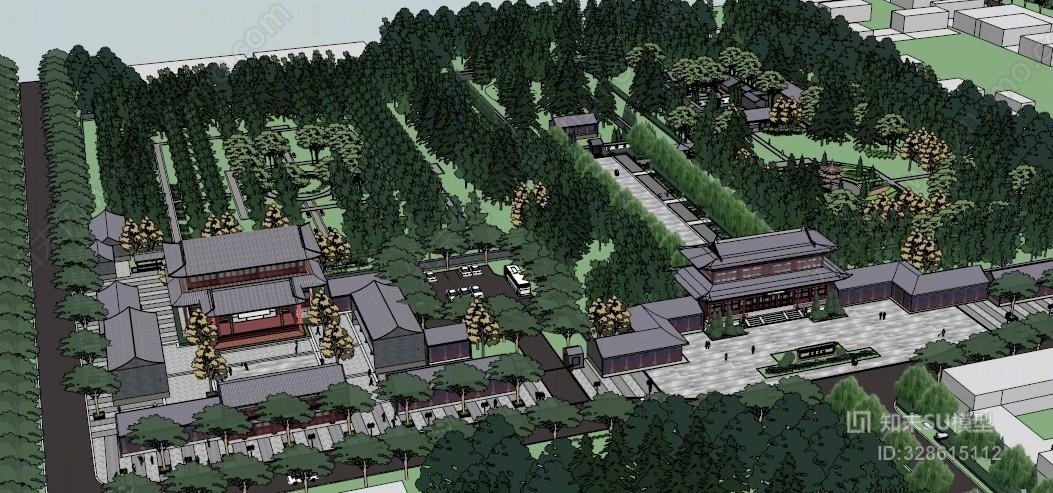 景观规划广场公园设计绿化现代艺术会所寺庙SU模型下载【ID:328615112】