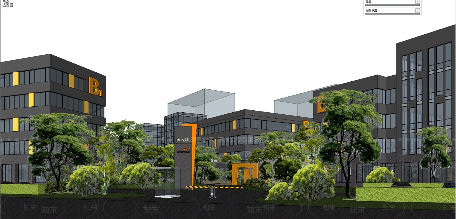 软件园建筑景观SU模型下载【ID:178044152】