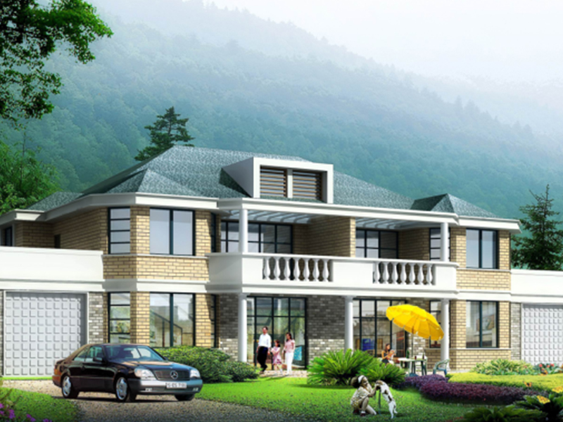 两户双联式别墅建筑设计文本（包含效果图+CAD）施工图下载【ID:165752170】