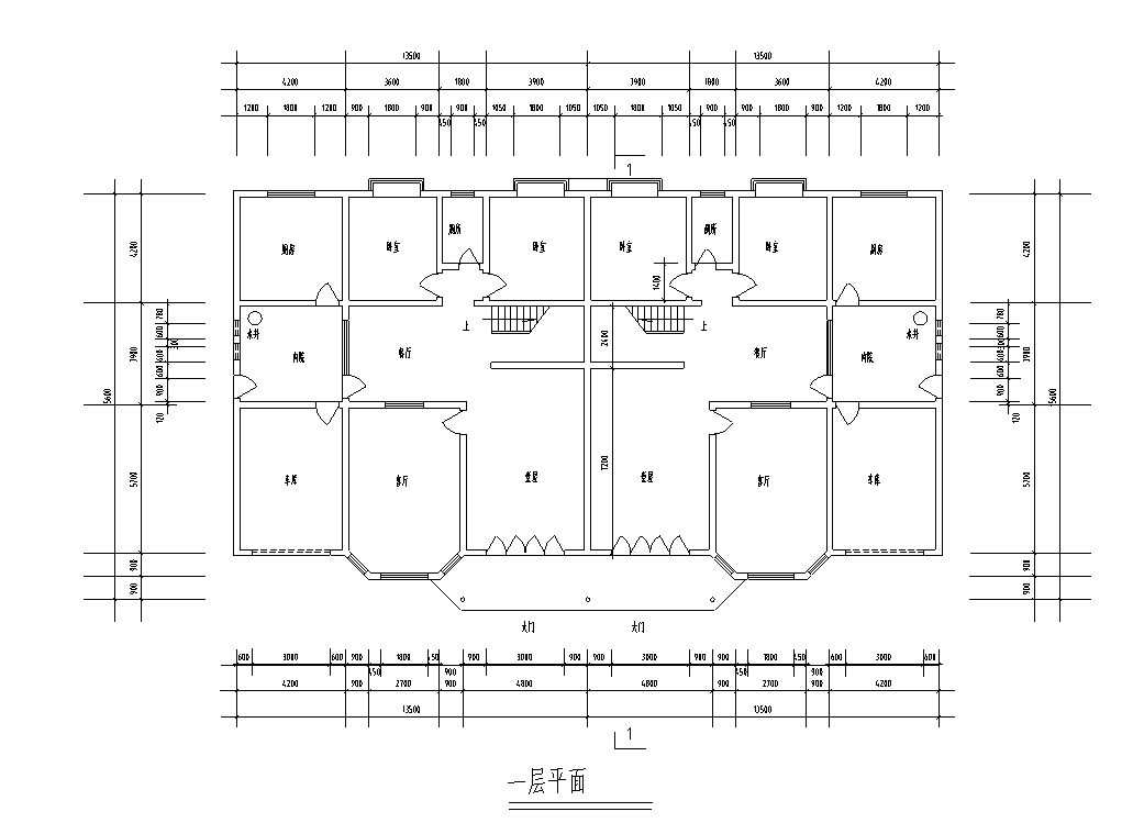 两户双联式别墅建筑设计文本（包含效果图+CAD）cad施工图下载【ID:150023182】