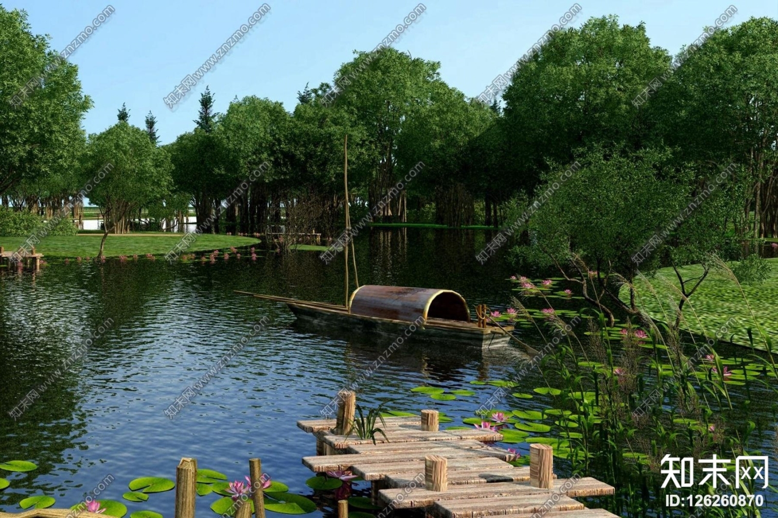 中式湿地小桥流水湖泊公园3D模型下载【ID:126260870】