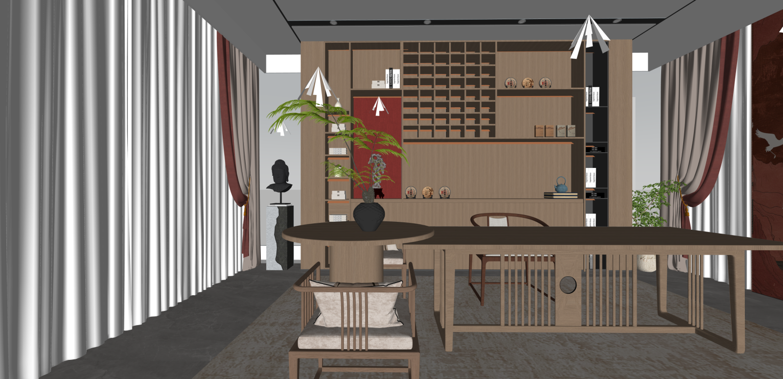 新中式其他办公区域SU模型下载【ID:1216073708】