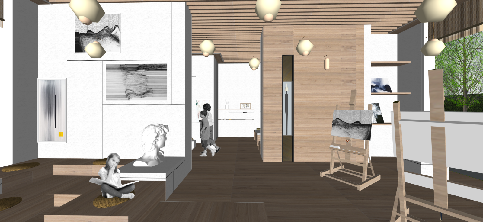 现代艺术展厅SU模型下载【ID:1222283744】