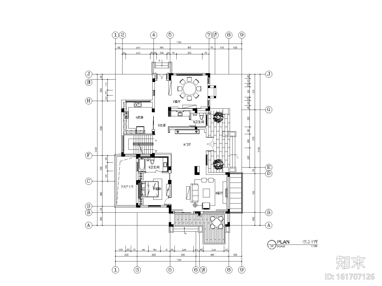 全套别墅样板房室内装饰施工图（含效果图）cad施工图下载【ID:161707126】