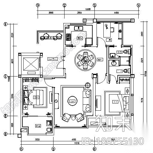 欧式风格香堤华府样板间施工图设计（附效果图）cad施工图下载【ID:180755130】