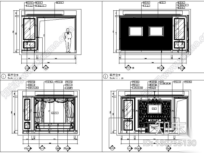 欧式风格香堤华府样板间施工图设计（附效果图）cad施工图下载【ID:180755130】