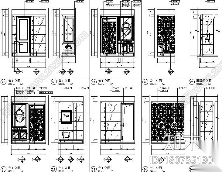 欧式风格香堤华府样板间施工图设计（附效果图）cad施工图下载【ID:180755130】