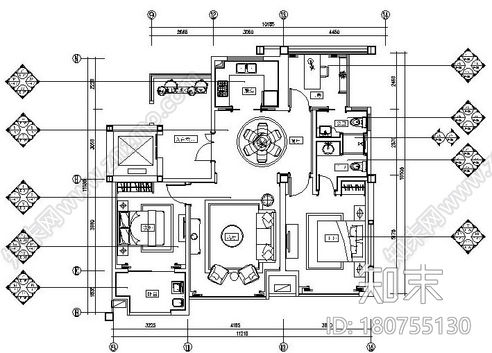 欧式风格香堤华府样板间施工图设计（附效果图）cad施工图下载【ID:180755130】