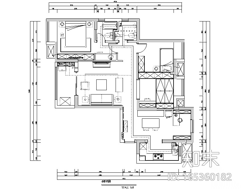 左岸香颂|现代美式样板间设计施工图（附效果图）cad施工图下载【ID:165360182】