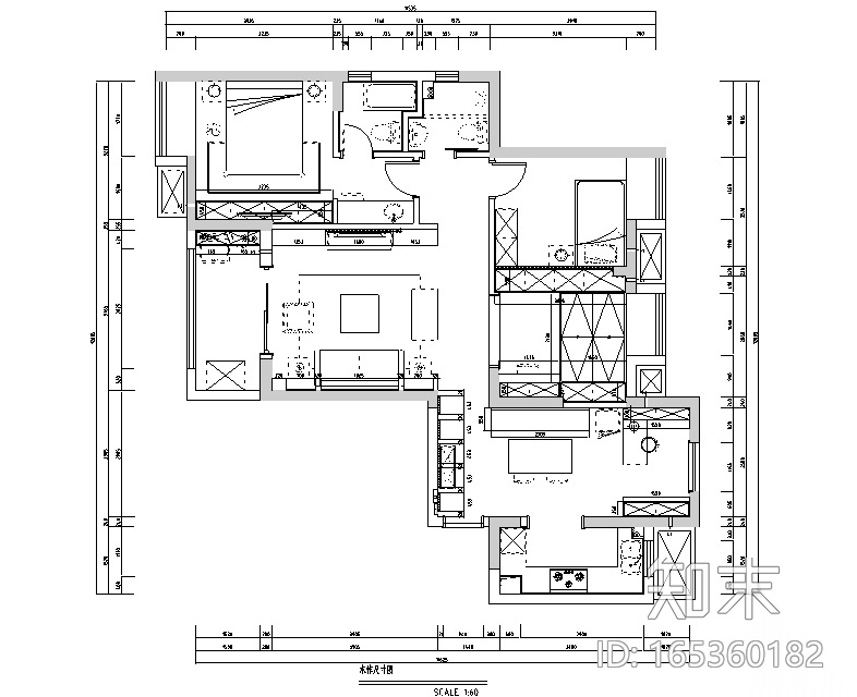 左岸香颂|现代美式样板间设计施工图（附效果图）cad施工图下载【ID:165360182】