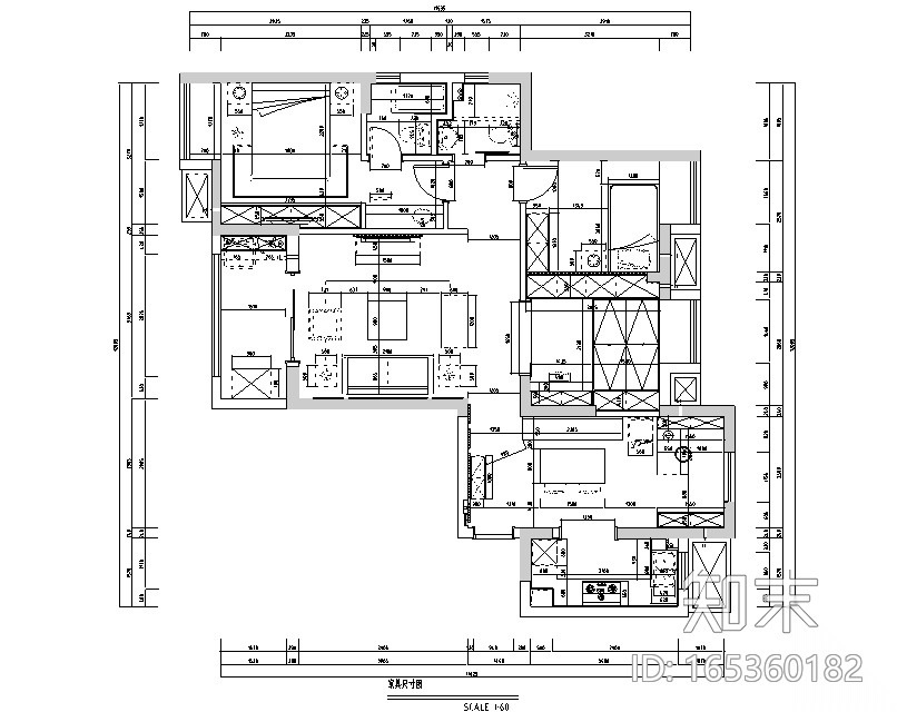 左岸香颂|现代美式样板间设计施工图（附效果图）cad施工图下载【ID:165360182】