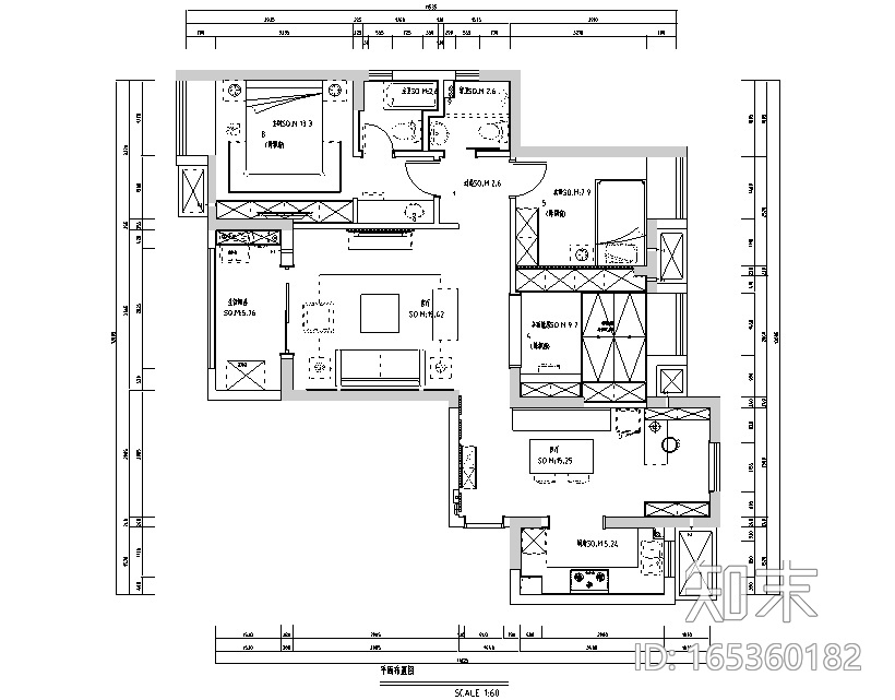 左岸香颂|现代美式样板间设计施工图（附效果图）cad施工图下载【ID:165360182】