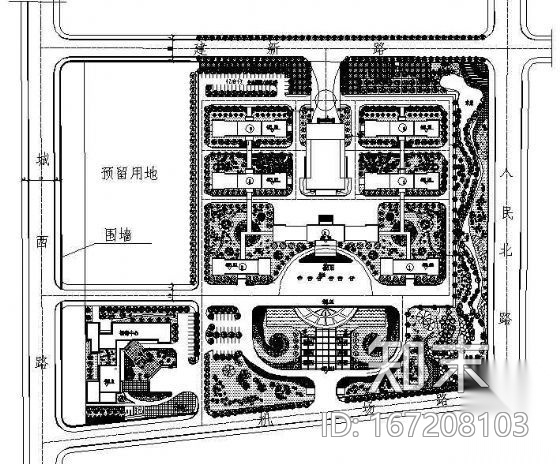 某县行政中心绿地规划图cad施工图下载【ID:167208103】